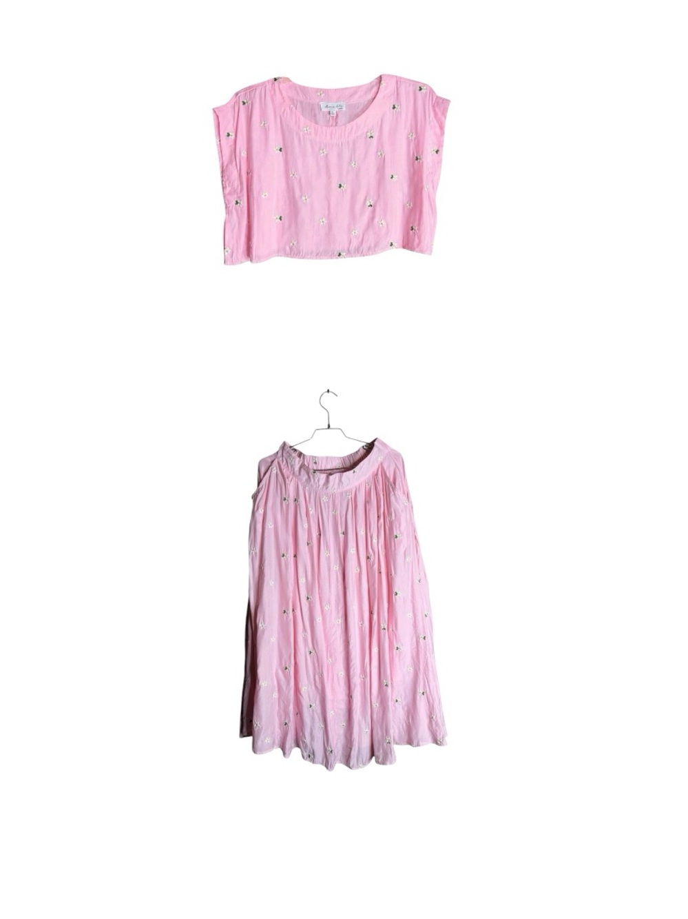 Amable by Mable Pink Embroidered Daisy Top & Maxi Skirt Set L